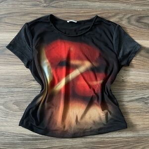 Ardene Black Short-Sleeve Tee with Red and Gold Gradient Graphic